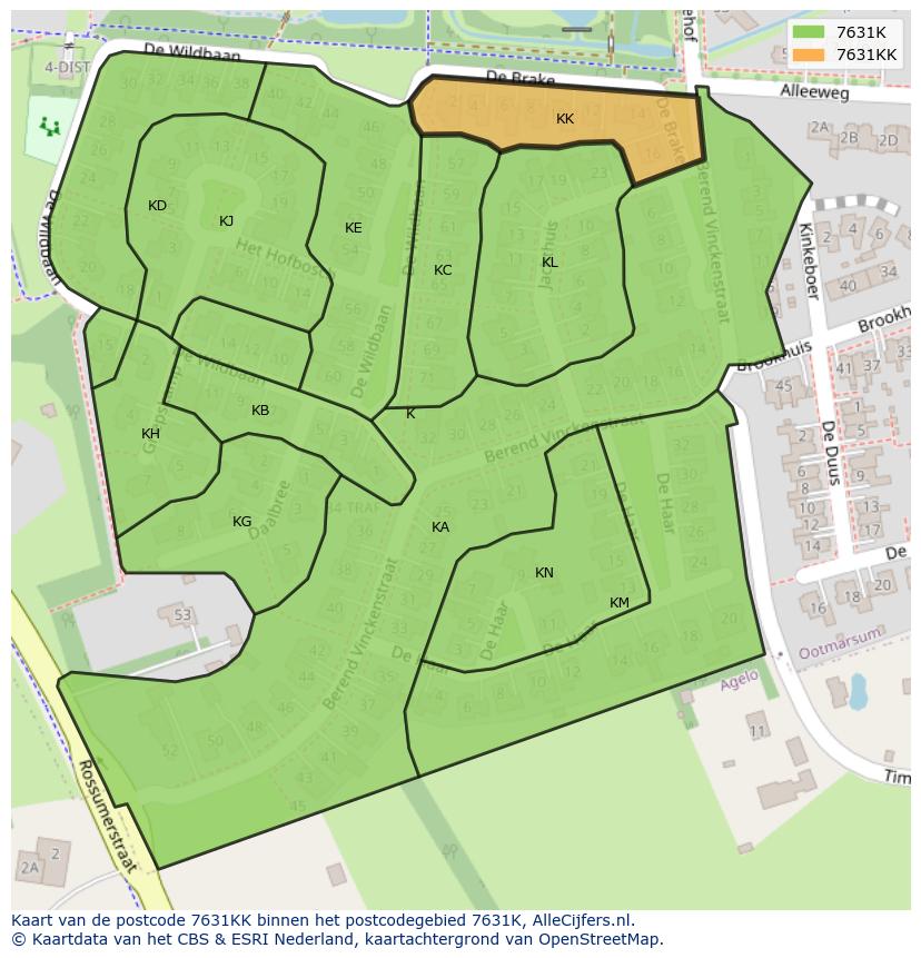 Afbeelding van het postcodegebied 7631 KK op de kaart.