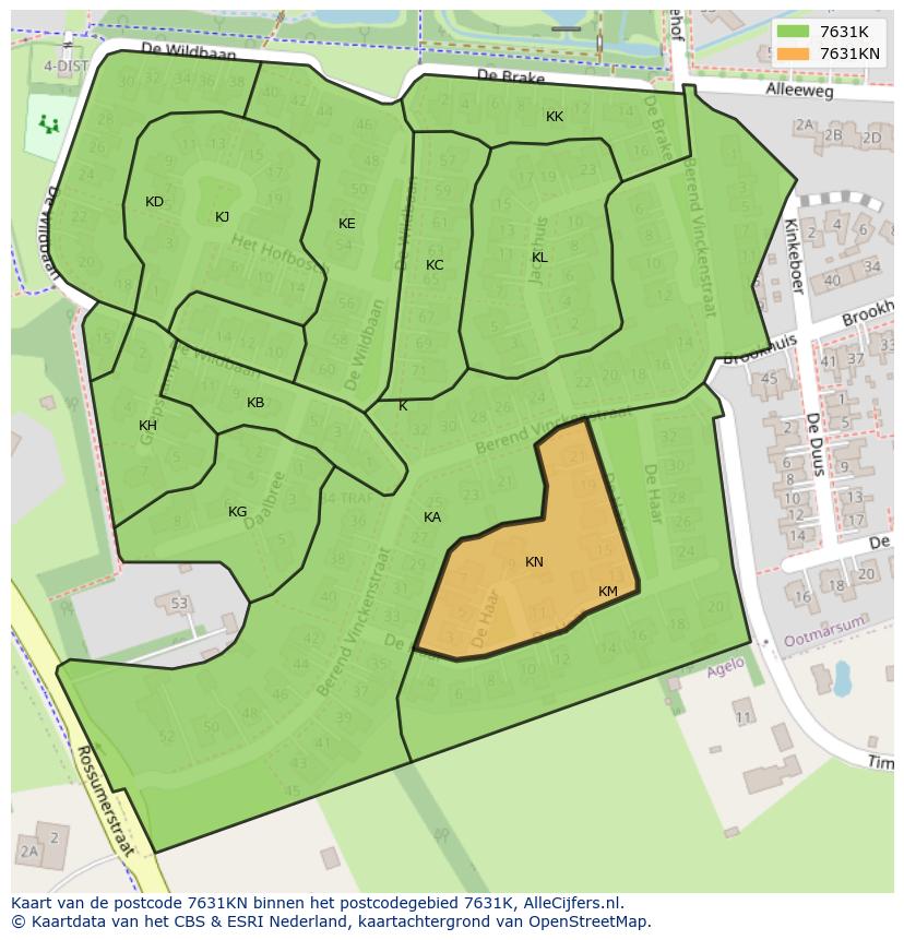 Afbeelding van het postcodegebied 7631 KN op de kaart.