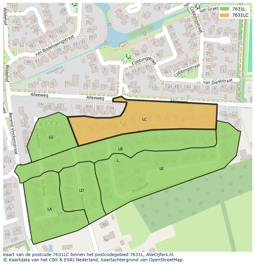 Afbeelding van het postcodegebied 7631 LC op de kaart.