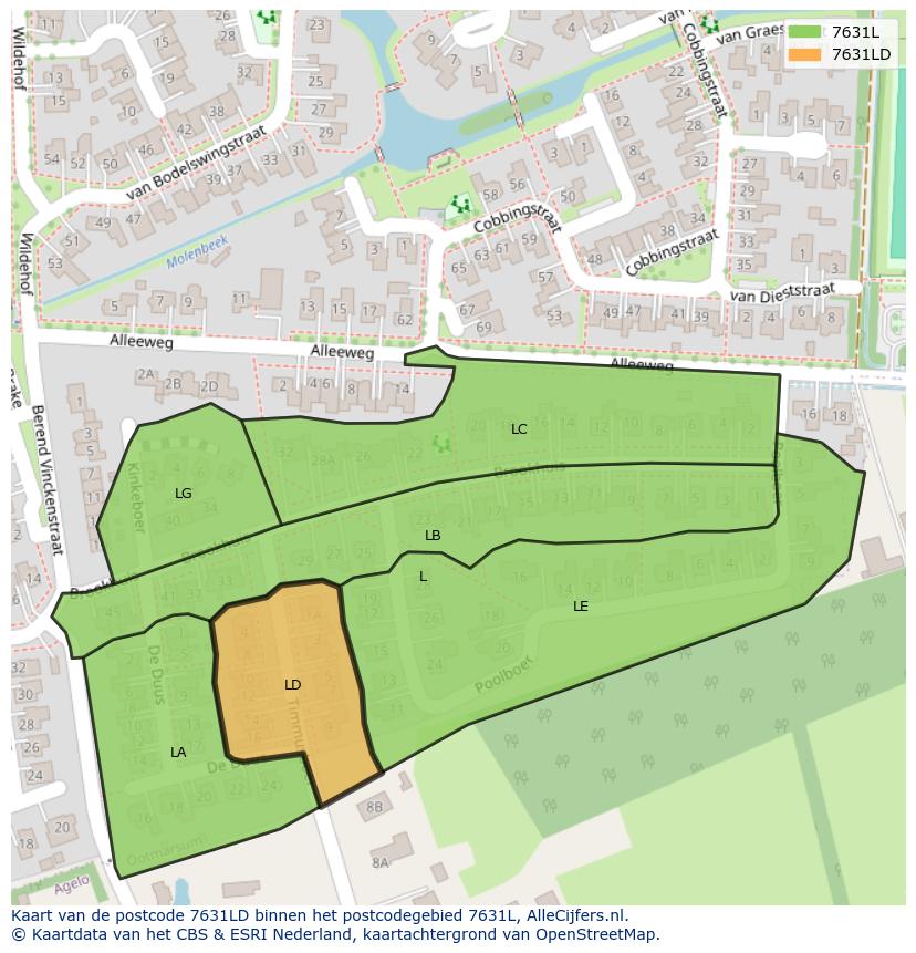 Afbeelding van het postcodegebied 7631 LD op de kaart.