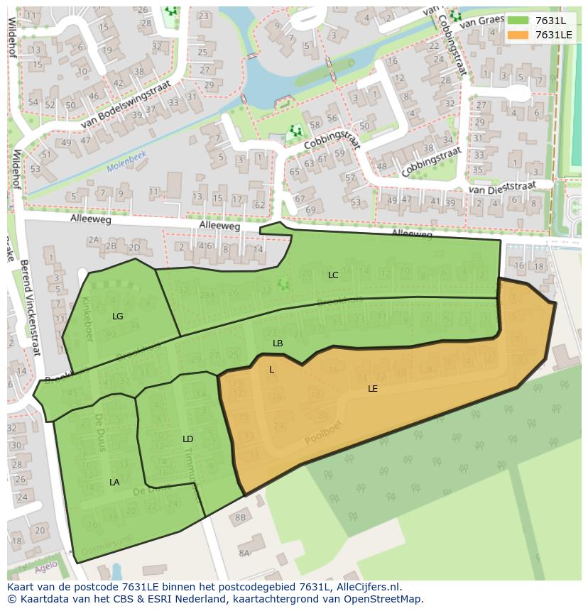 Afbeelding van het postcodegebied 7631 LE op de kaart.