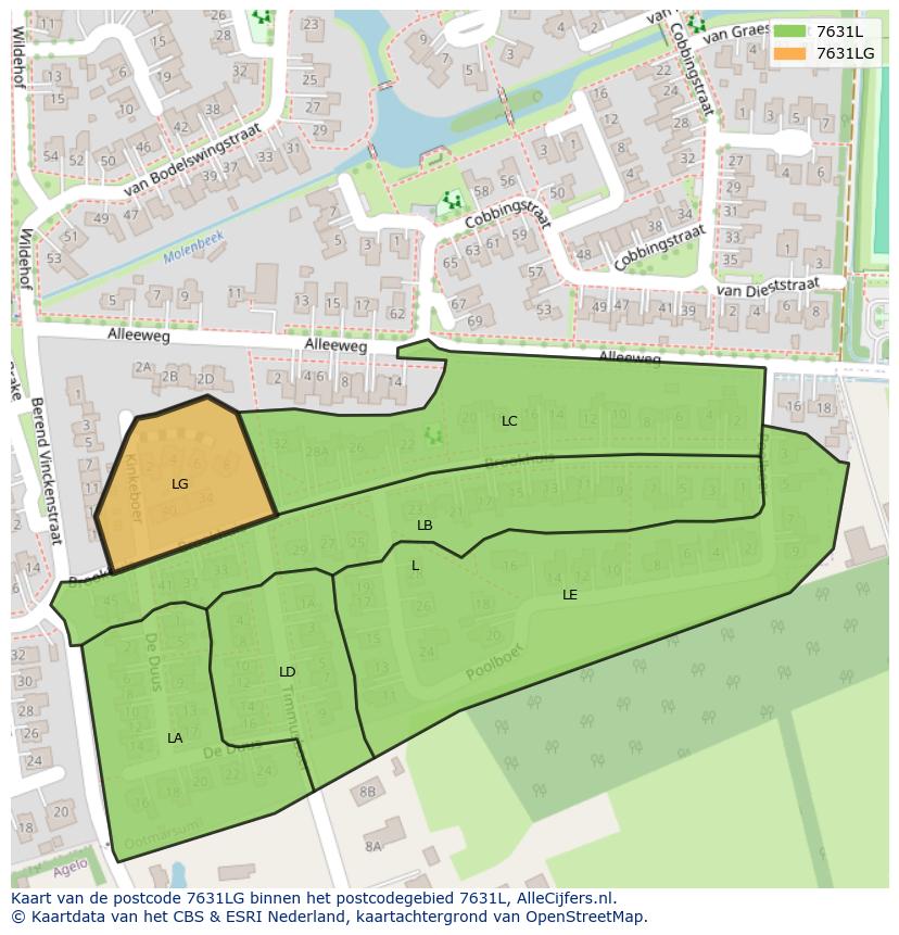 Afbeelding van het postcodegebied 7631 LG op de kaart.