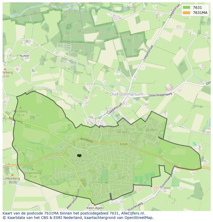 Afbeelding van het postcodegebied 7631 MA op de kaart.