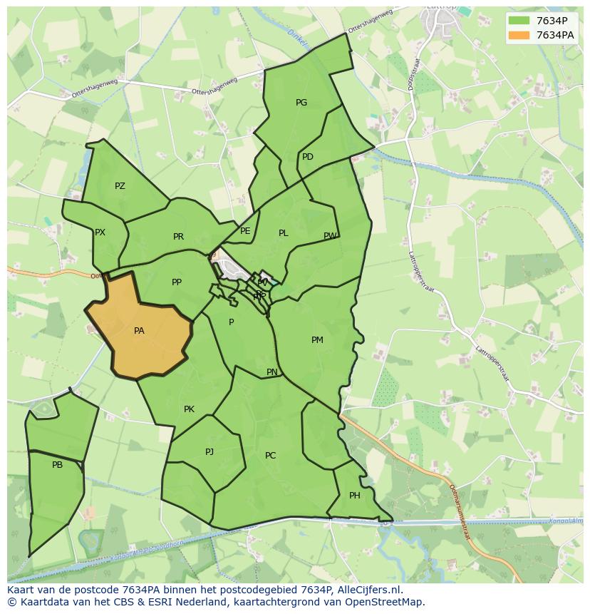 Afbeelding van het postcodegebied 7634 PA op de kaart.