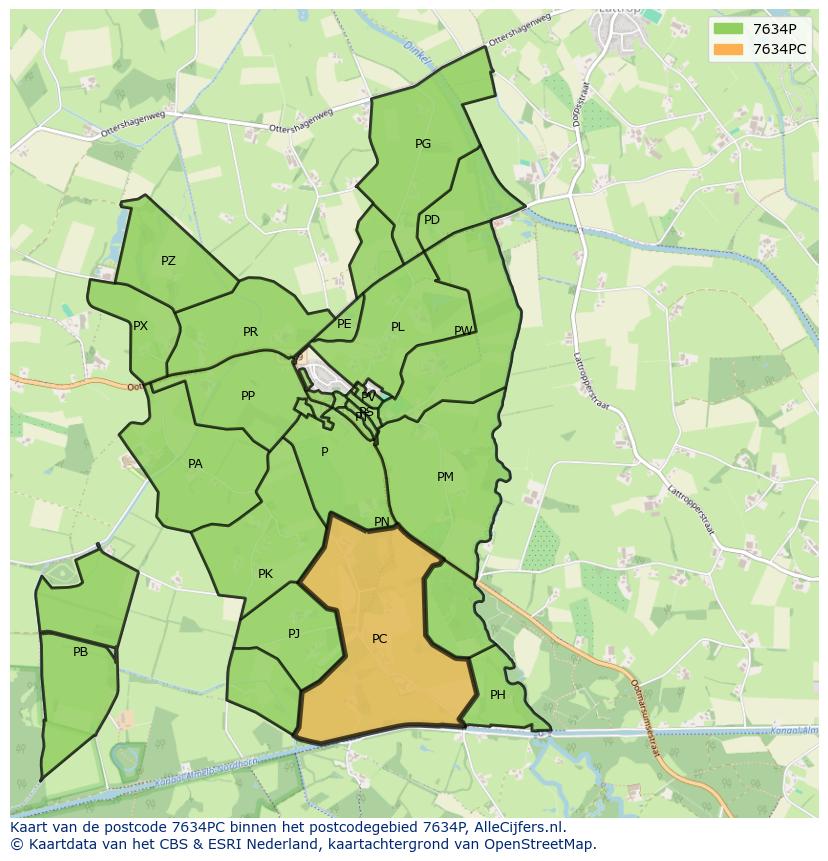 Afbeelding van het postcodegebied 7634 PC op de kaart.