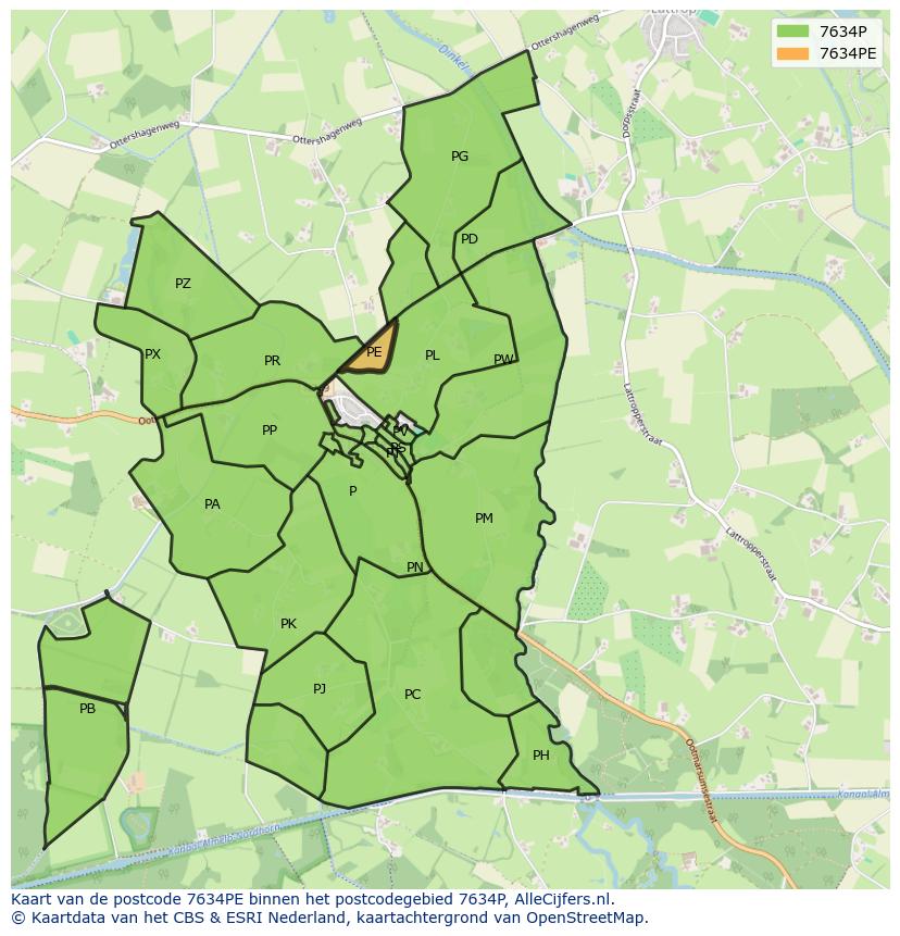 Afbeelding van het postcodegebied 7634 PE op de kaart.