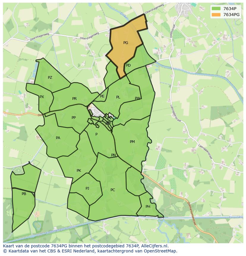 Afbeelding van het postcodegebied 7634 PG op de kaart.