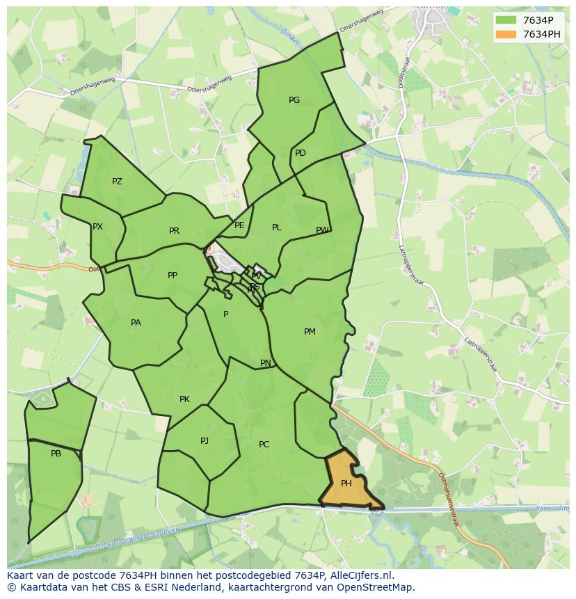 Afbeelding van het postcodegebied 7634 PH op de kaart.