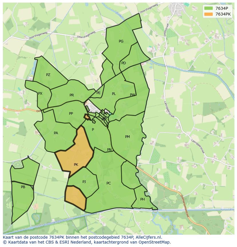 Afbeelding van het postcodegebied 7634 PK op de kaart.