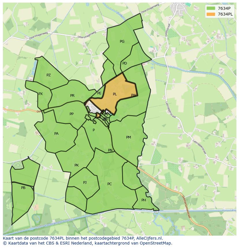 Afbeelding van het postcodegebied 7634 PL op de kaart.