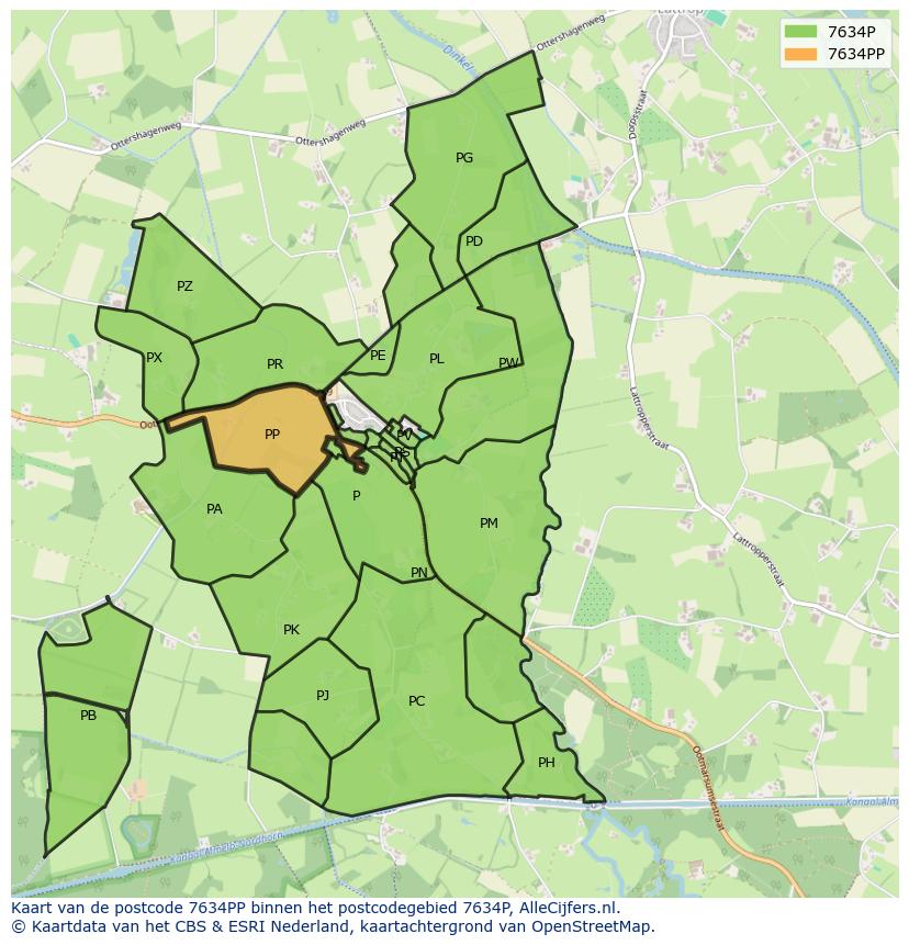 Afbeelding van het postcodegebied 7634 PP op de kaart.