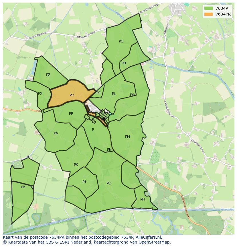 Afbeelding van het postcodegebied 7634 PR op de kaart.