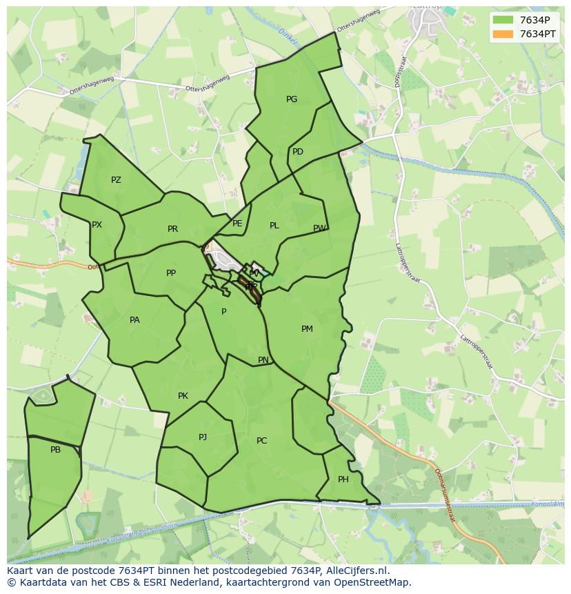 Afbeelding van het postcodegebied 7634 PT op de kaart.