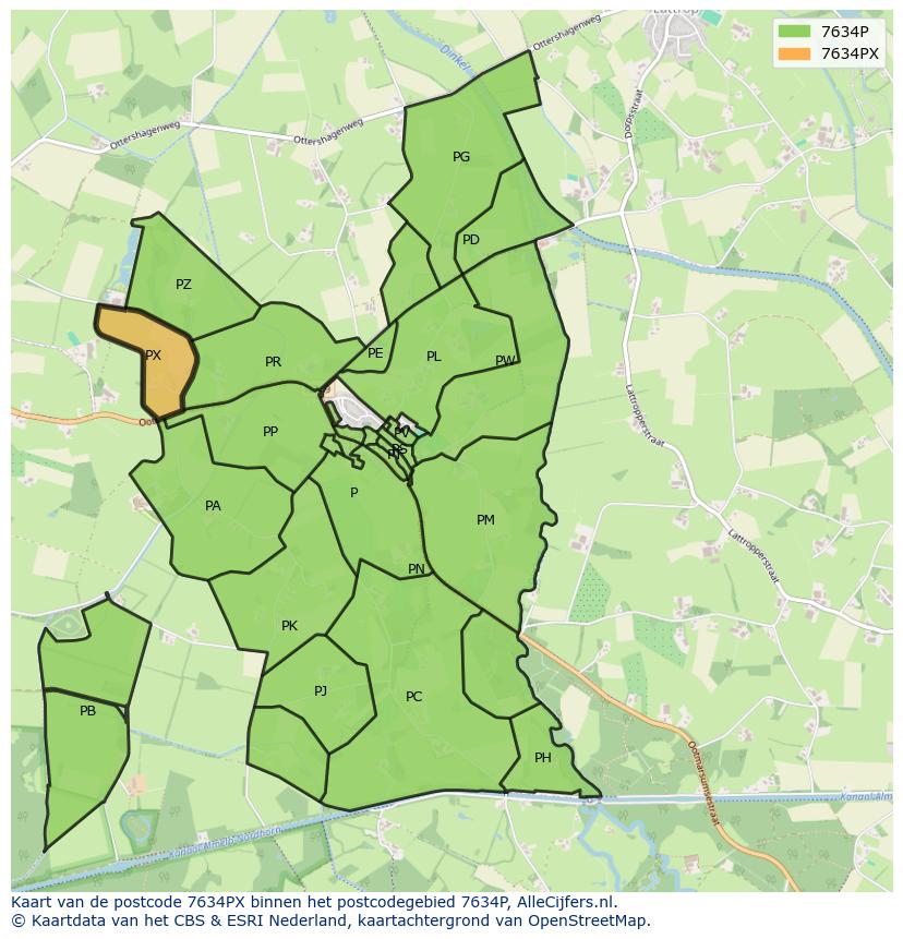 Afbeelding van het postcodegebied 7634 PX op de kaart.