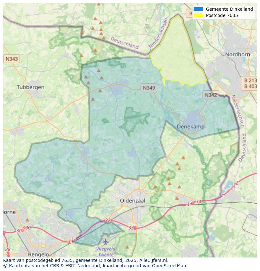 Afbeelding van het postcodegebied 7635 op de kaart.