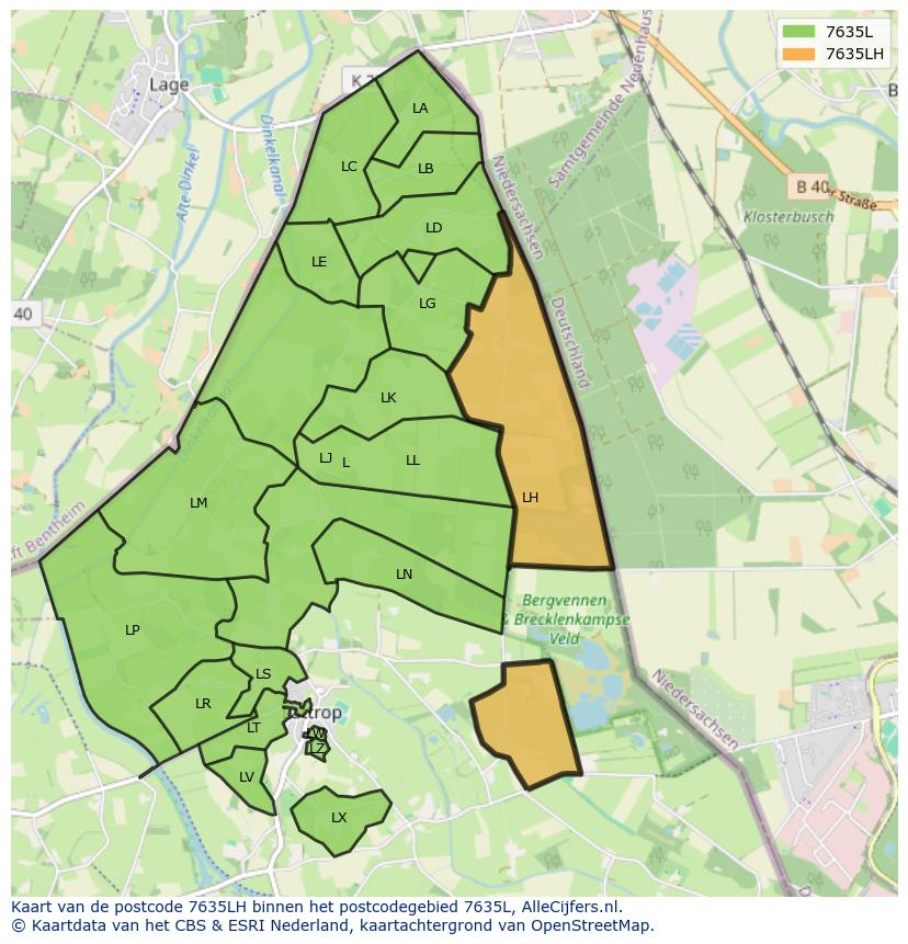Afbeelding van het postcodegebied 7635 LH op de kaart.