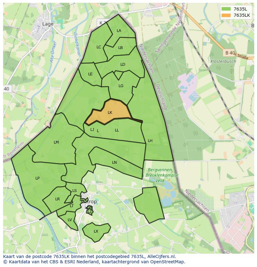 Afbeelding van het postcodegebied 7635 LK op de kaart.