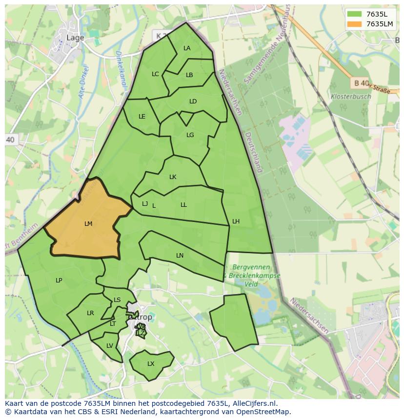 Afbeelding van het postcodegebied 7635 LM op de kaart.