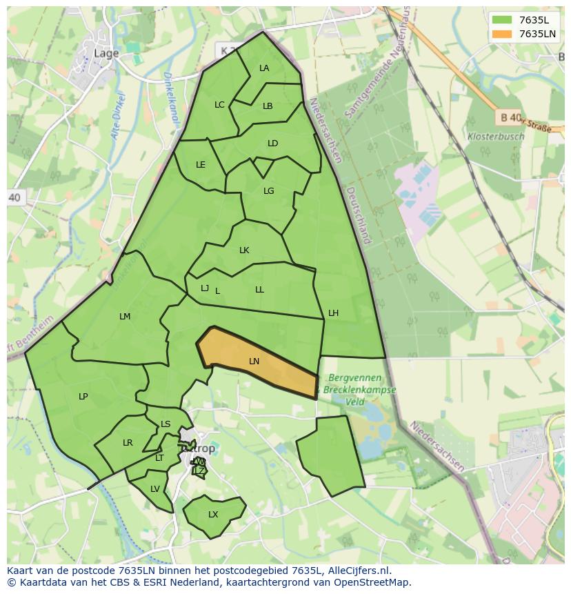 Afbeelding van het postcodegebied 7635 LN op de kaart.