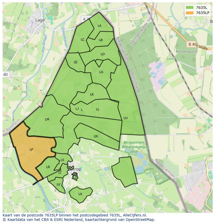 Afbeelding van het postcodegebied 7635 LP op de kaart.