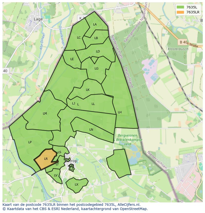 Afbeelding van het postcodegebied 7635 LR op de kaart.