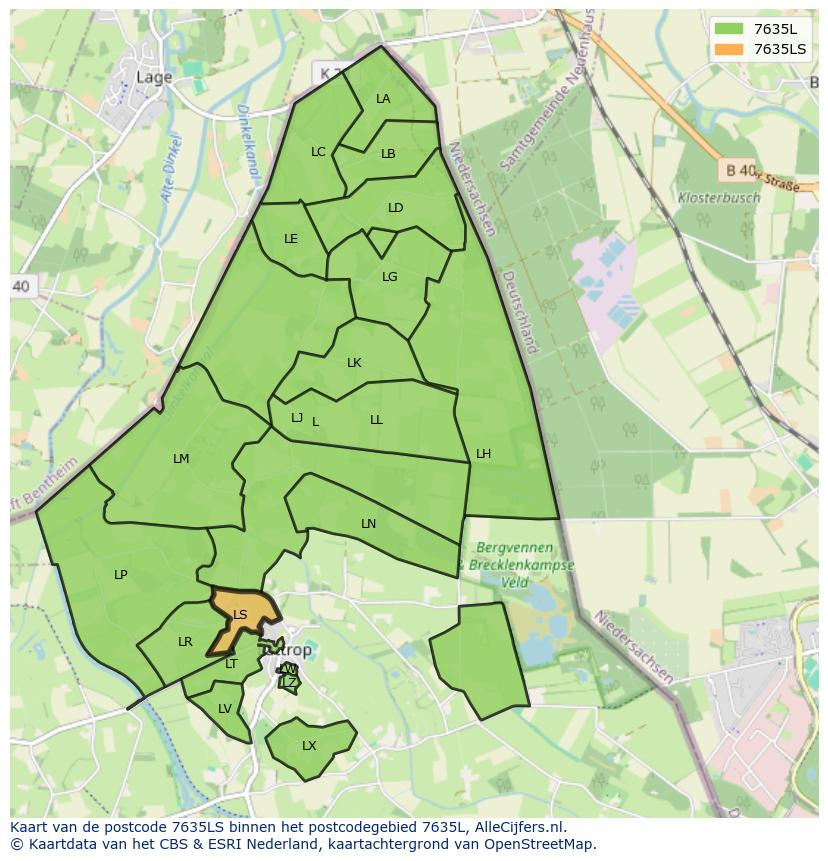 Afbeelding van het postcodegebied 7635 LS op de kaart.
