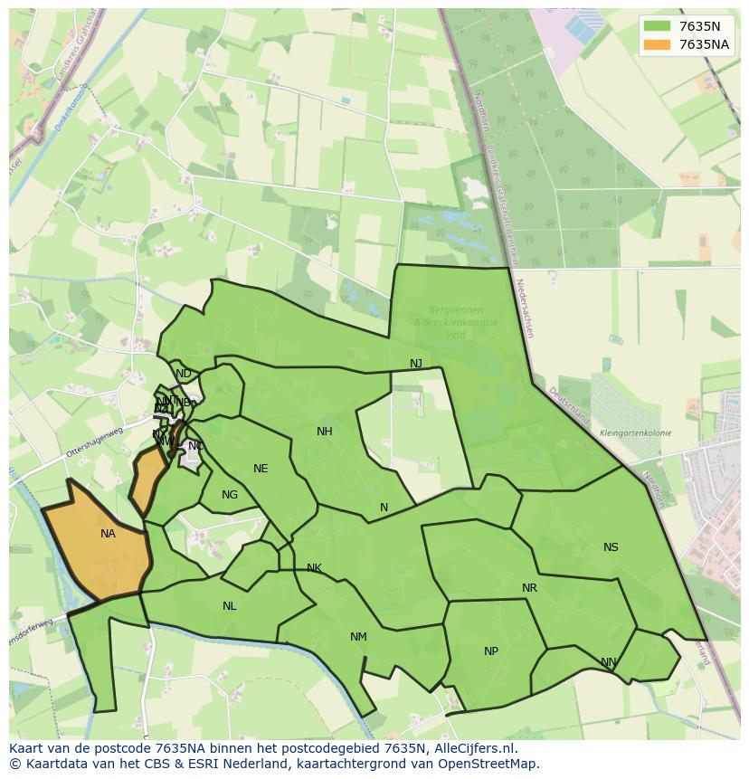 Afbeelding van het postcodegebied 7635 NA op de kaart.