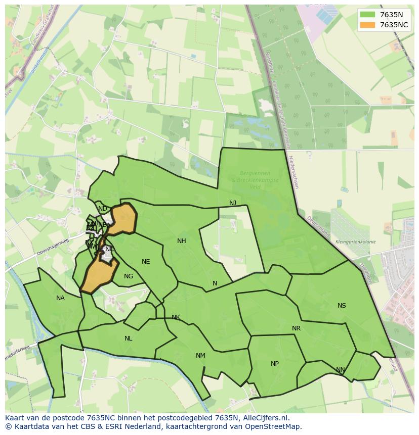 Afbeelding van het postcodegebied 7635 NC op de kaart.