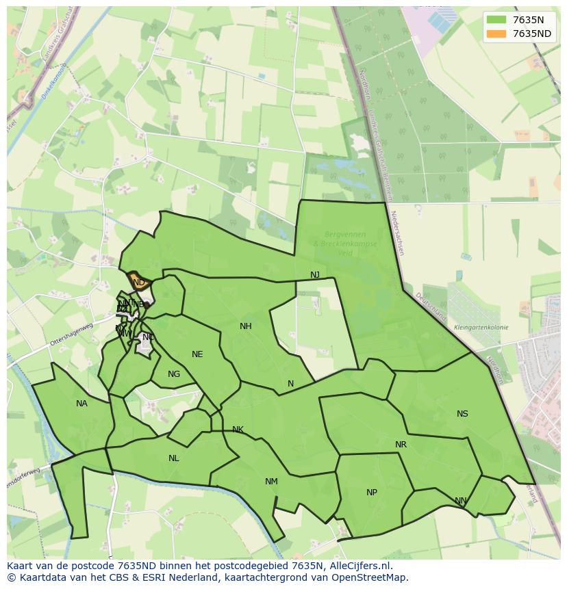 Afbeelding van het postcodegebied 7635 ND op de kaart.
