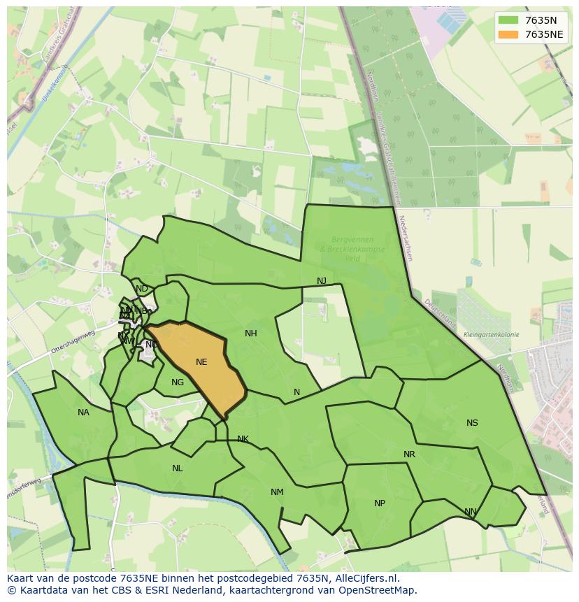 Afbeelding van het postcodegebied 7635 NE op de kaart.