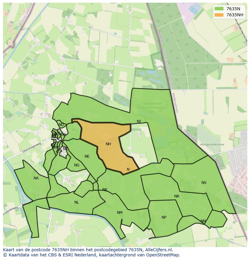 Afbeelding van het postcodegebied 7635 NH op de kaart.