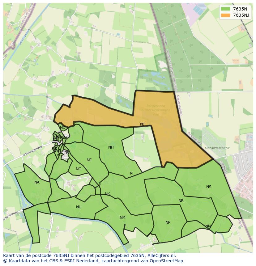 Afbeelding van het postcodegebied 7635 NJ op de kaart.
