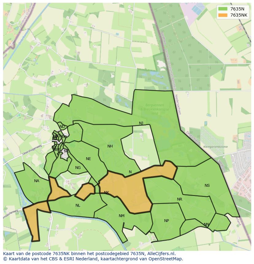 Afbeelding van het postcodegebied 7635 NK op de kaart.