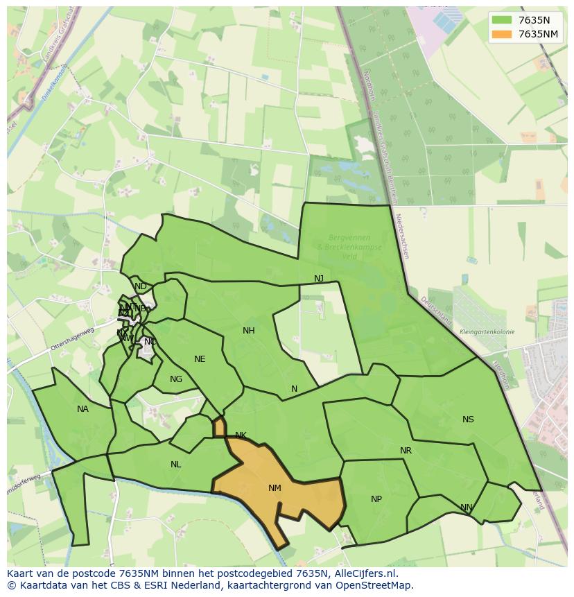 Afbeelding van het postcodegebied 7635 NM op de kaart.