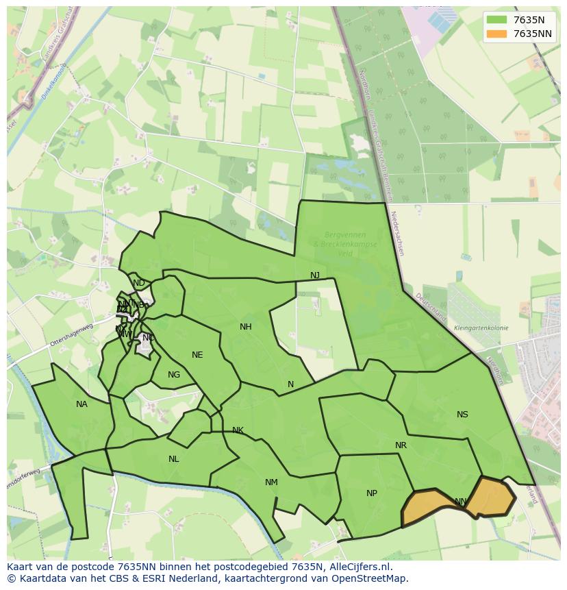 Afbeelding van het postcodegebied 7635 NN op de kaart.