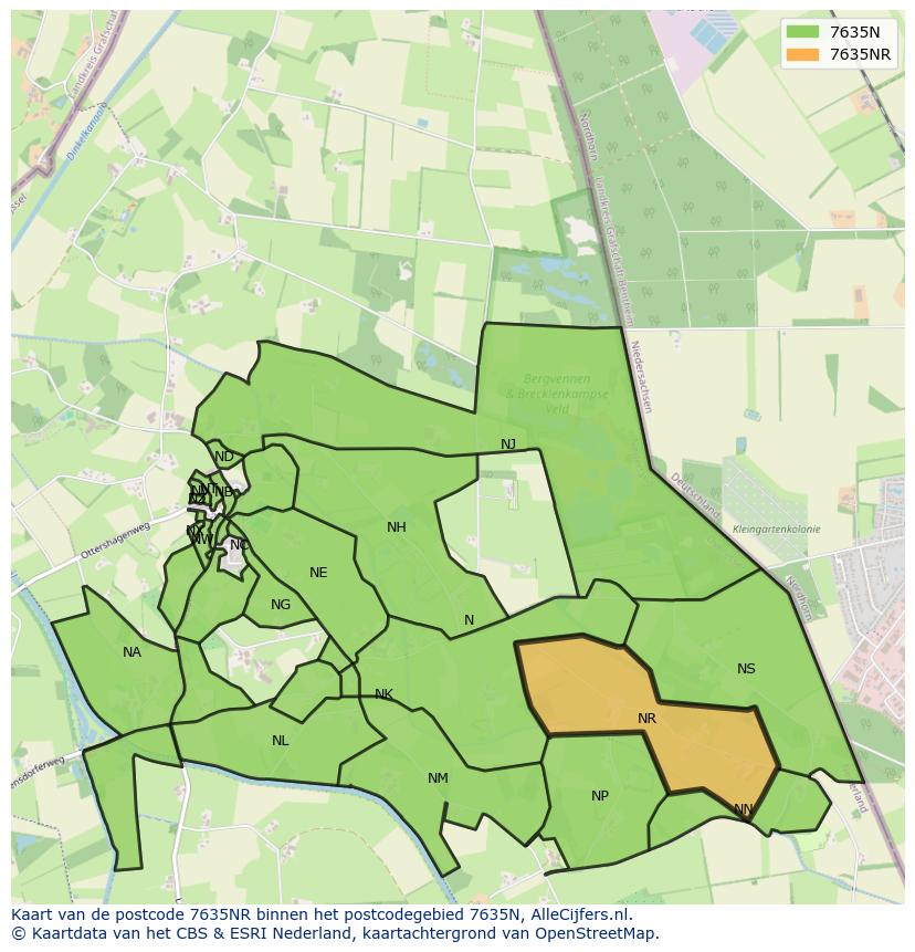 Afbeelding van het postcodegebied 7635 NR op de kaart.
