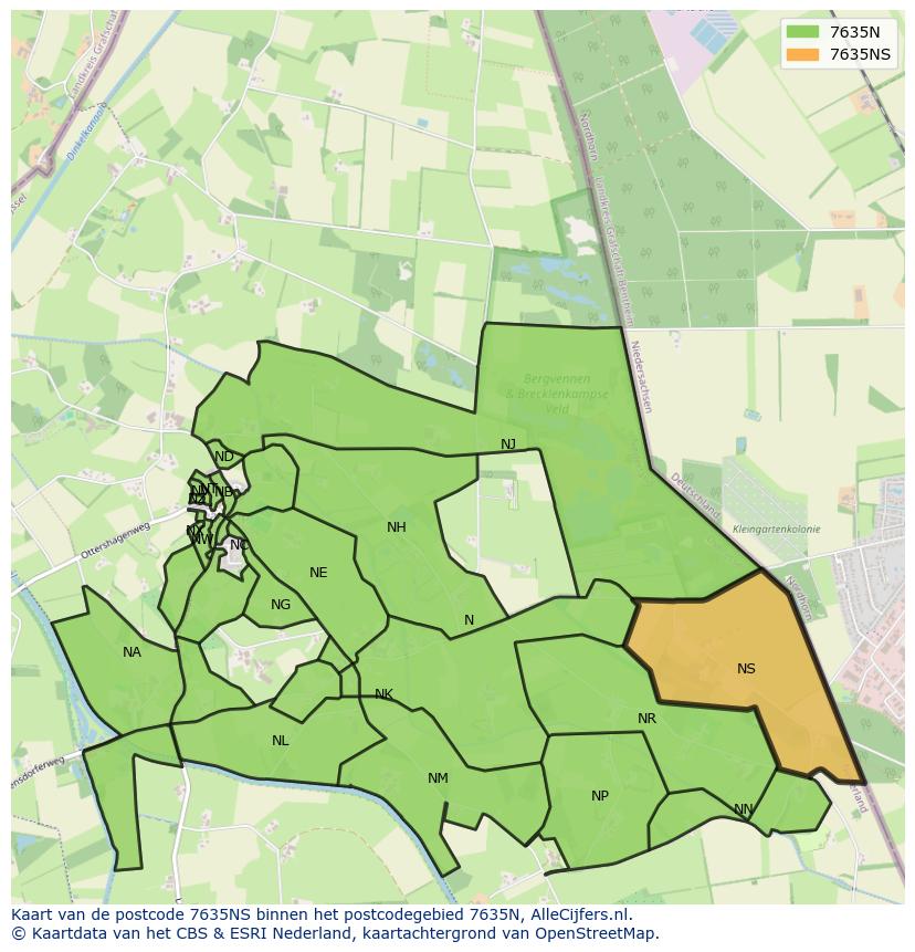 Afbeelding van het postcodegebied 7635 NS op de kaart.