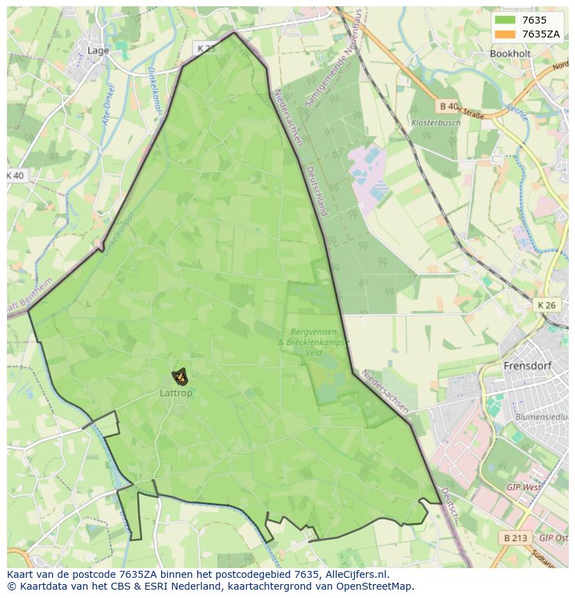Afbeelding van het postcodegebied 7635 ZA op de kaart.