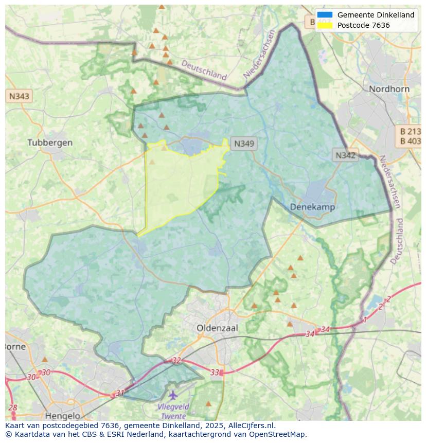 Afbeelding van het postcodegebied 7636 op de kaart.