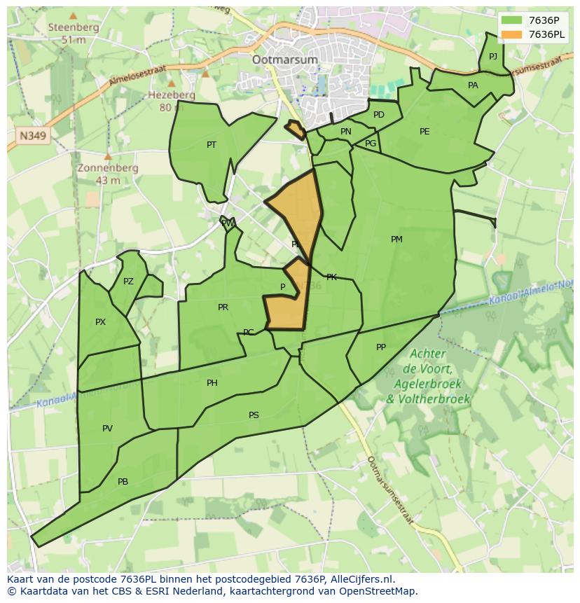 Afbeelding van het postcodegebied 7636 PL op de kaart.