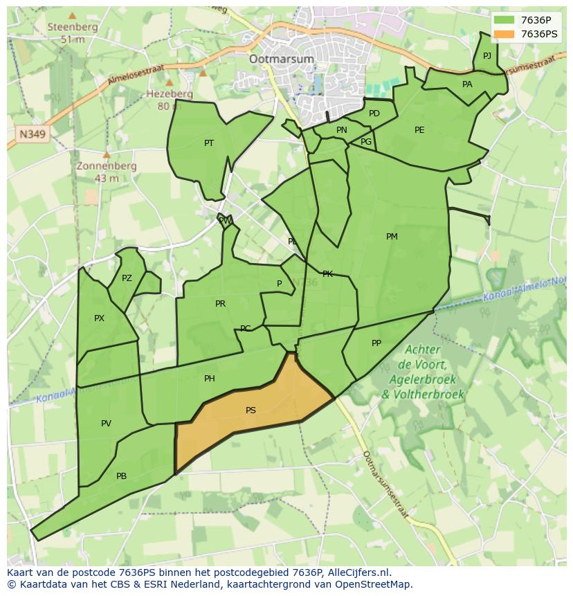 Afbeelding van het postcodegebied 7636 PS op de kaart.