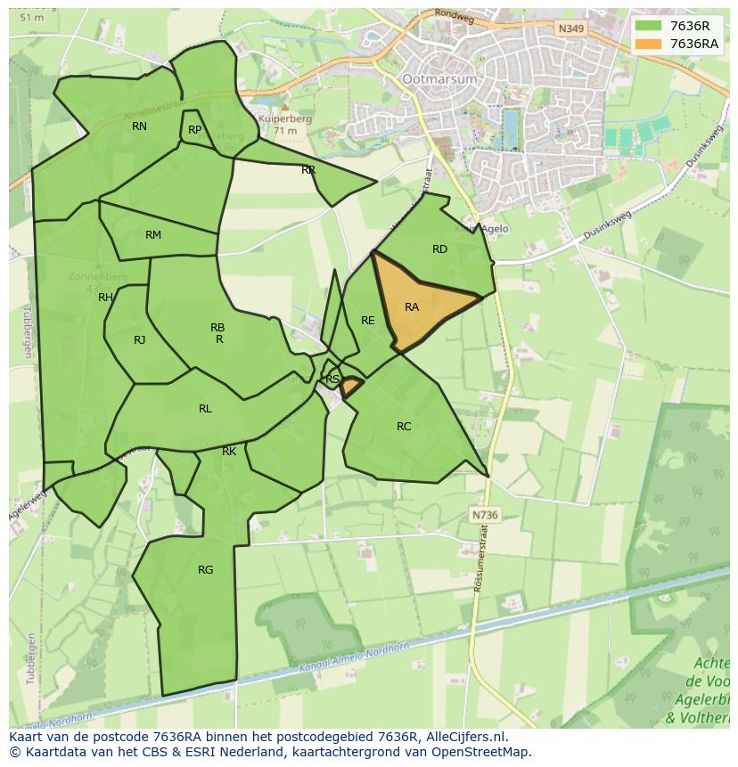 Afbeelding van het postcodegebied 7636 RA op de kaart.