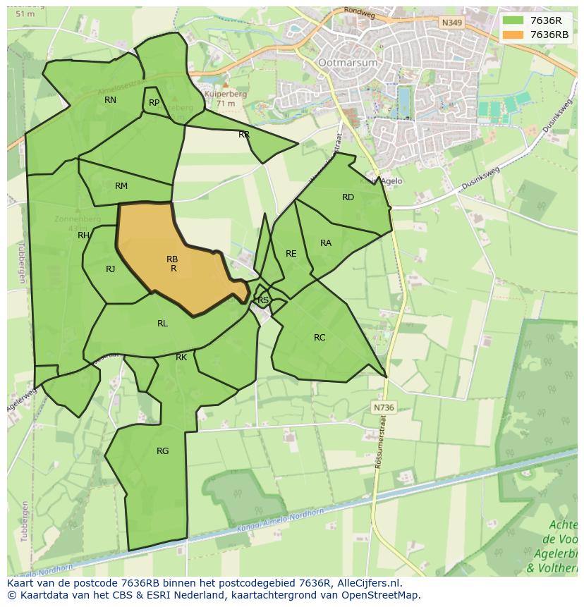 Afbeelding van het postcodegebied 7636 RB op de kaart.