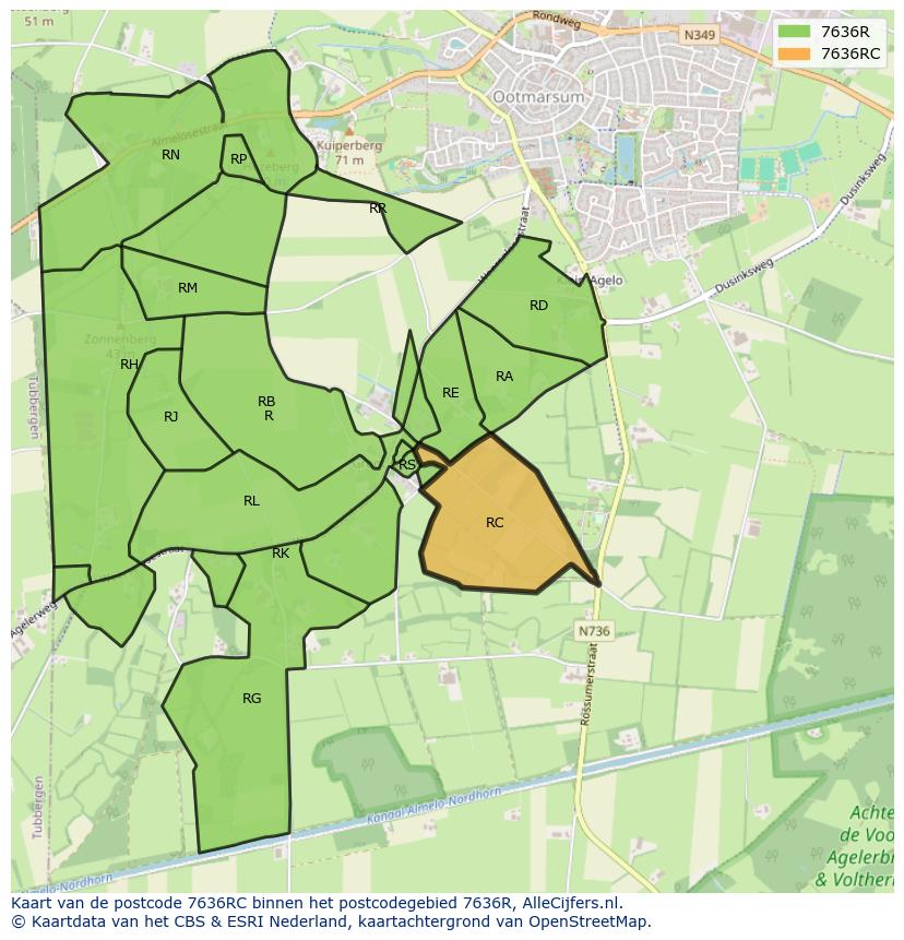 Afbeelding van het postcodegebied 7636 RC op de kaart.