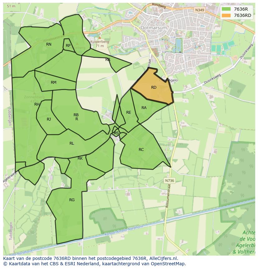 Afbeelding van het postcodegebied 7636 RD op de kaart.