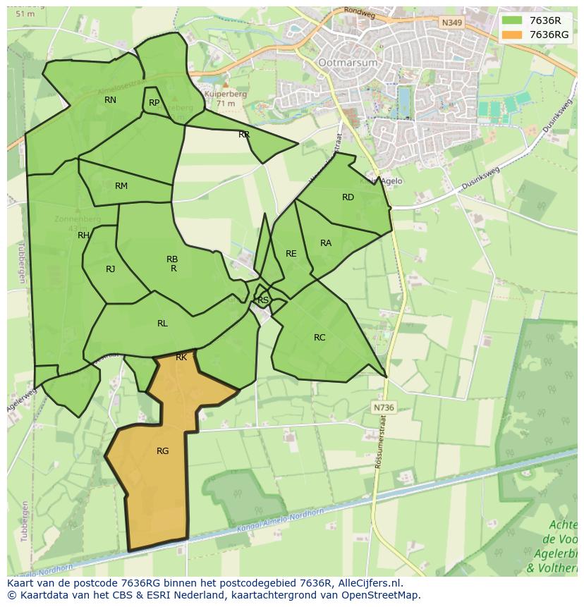Afbeelding van het postcodegebied 7636 RG op de kaart.
