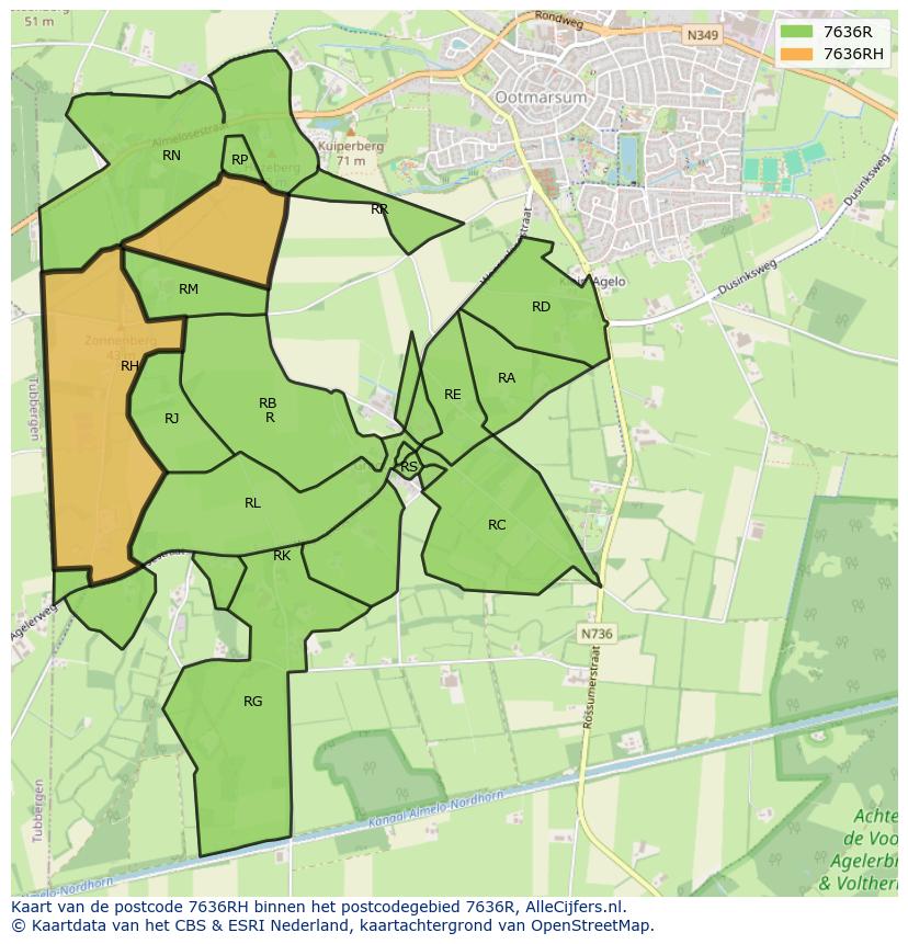 Afbeelding van het postcodegebied 7636 RH op de kaart.