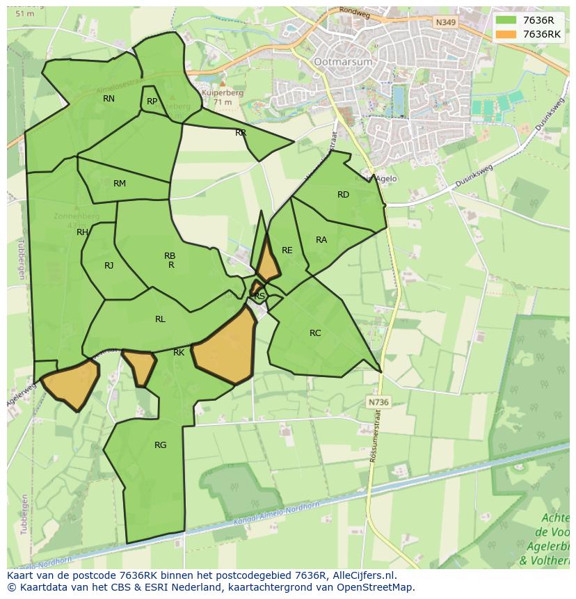 Afbeelding van het postcodegebied 7636 RK op de kaart.