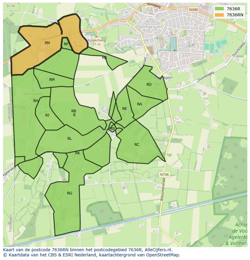 Afbeelding van het postcodegebied 7636 RN op de kaart.