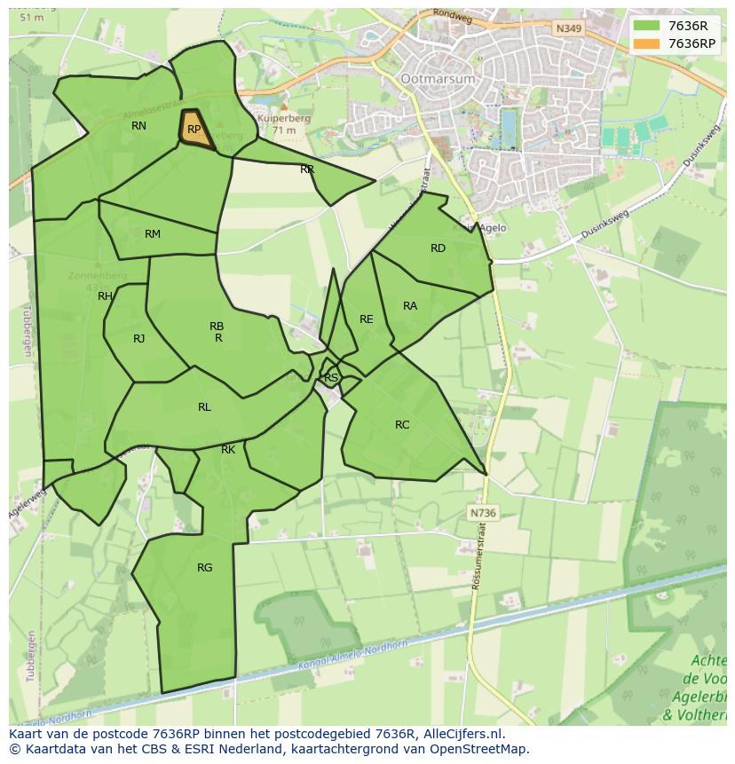 Afbeelding van het postcodegebied 7636 RP op de kaart.